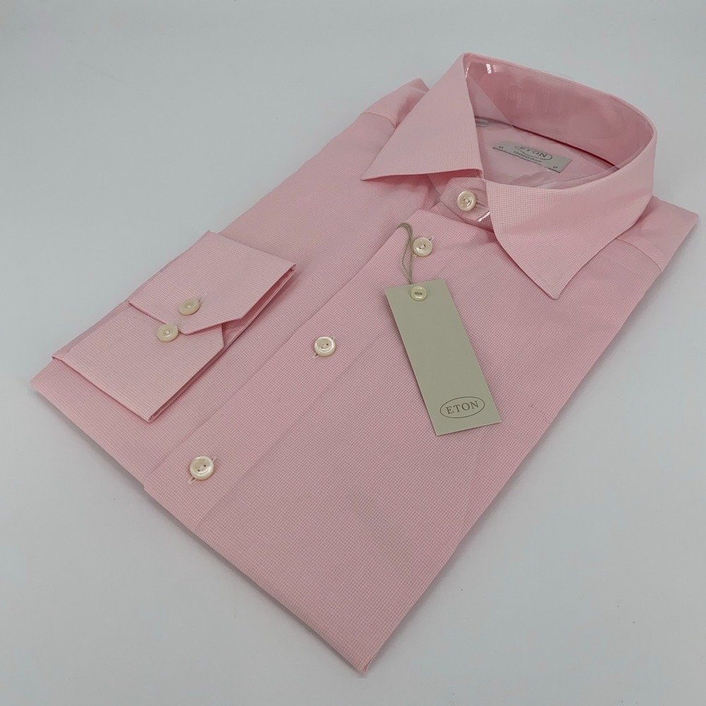 Eton Dress Shirt Mens XL 17 - 43 Pink Plaid Contemporary Fit Collared Button Up